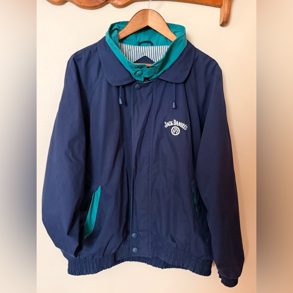 Vintage 90s Navy Blue and Teal Jack Daniel’s Lightweight Jacket